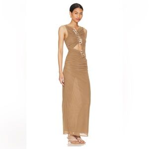 L’Academie Emeraude Tan Sleeveless Dress from revolve size small